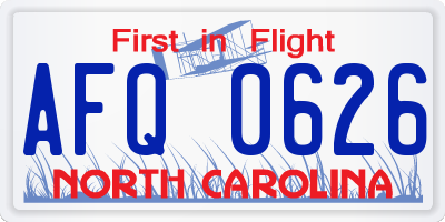 NC license plate AFQ0626