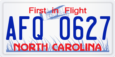 NC license plate AFQ0627