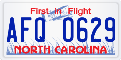NC license plate AFQ0629