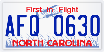 NC license plate AFQ0630