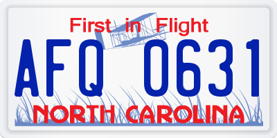 NC license plate AFQ0631