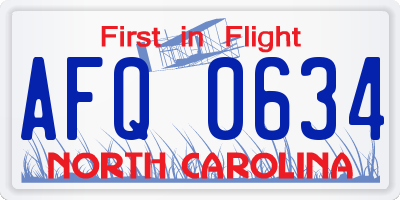 NC license plate AFQ0634