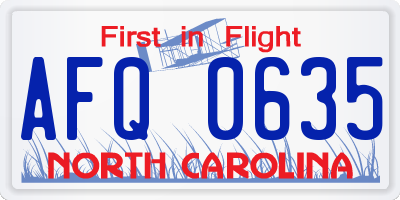 NC license plate AFQ0635