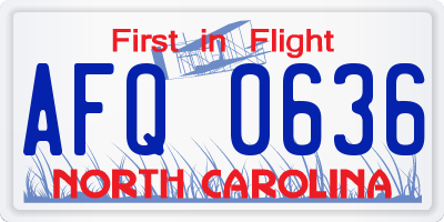 NC license plate AFQ0636