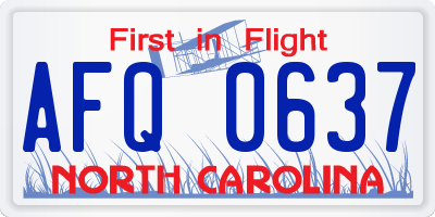 NC license plate AFQ0637