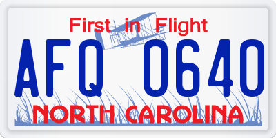 NC license plate AFQ0640