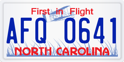 NC license plate AFQ0641