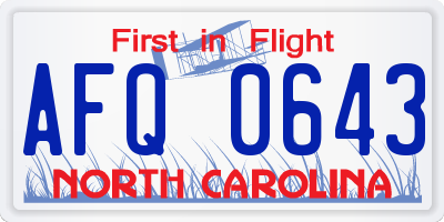 NC license plate AFQ0643