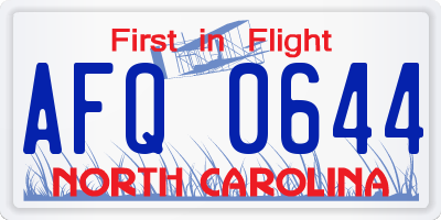 NC license plate AFQ0644