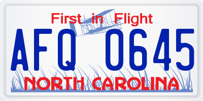 NC license plate AFQ0645