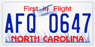 NC license plate AFQ0647