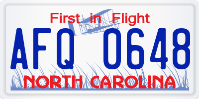 NC license plate AFQ0648