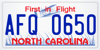 NC license plate AFQ0650