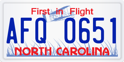 NC license plate AFQ0651