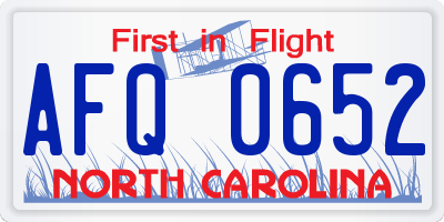 NC license plate AFQ0652
