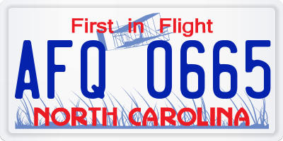 NC license plate AFQ0665
