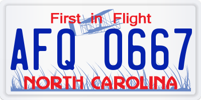 NC license plate AFQ0667