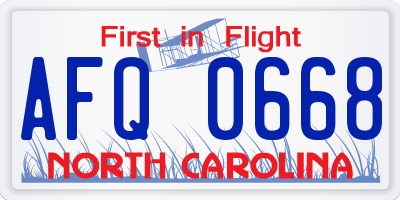 NC license plate AFQ0668
