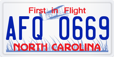 NC license plate AFQ0669