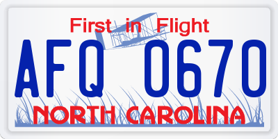 NC license plate AFQ0670