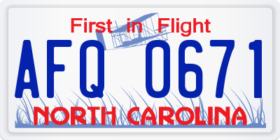 NC license plate AFQ0671