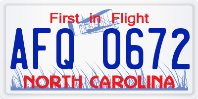 NC license plate AFQ0672