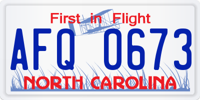 NC license plate AFQ0673