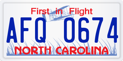 NC license plate AFQ0674