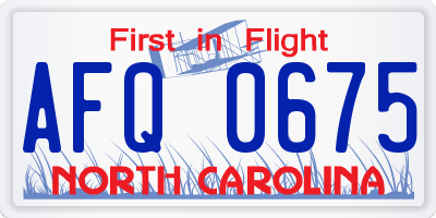 NC license plate AFQ0675