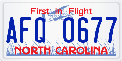 NC license plate AFQ0677