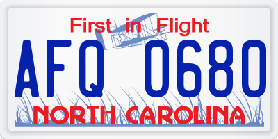 NC license plate AFQ0680