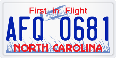 NC license plate AFQ0681