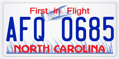 NC license plate AFQ0685