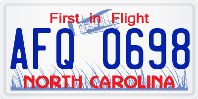NC license plate AFQ0698