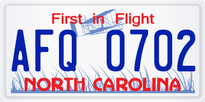 NC license plate AFQ0702