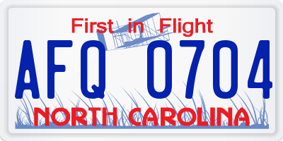 NC license plate AFQ0704