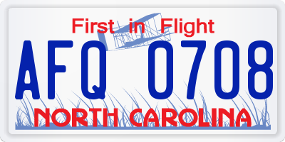 NC license plate AFQ0708