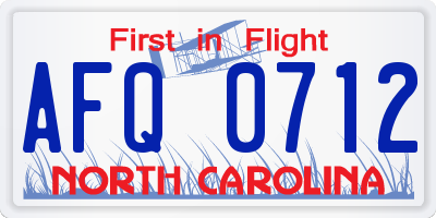 NC license plate AFQ0712