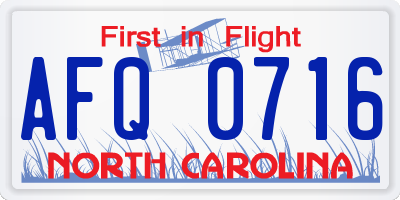 NC license plate AFQ0716