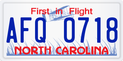 NC license plate AFQ0718