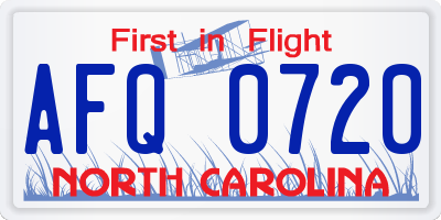 NC license plate AFQ0720