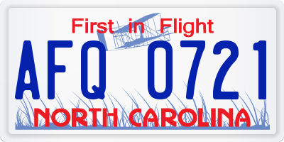NC license plate AFQ0721