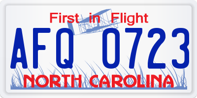 NC license plate AFQ0723