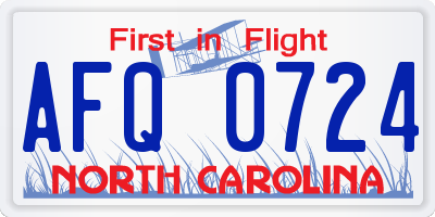NC license plate AFQ0724