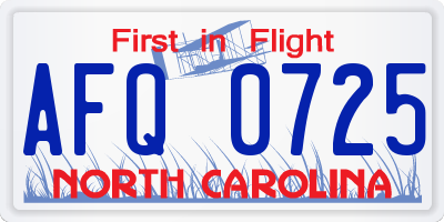 NC license plate AFQ0725