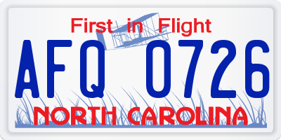 NC license plate AFQ0726