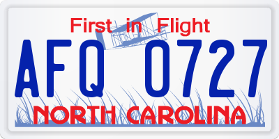 NC license plate AFQ0727