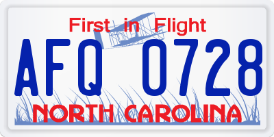 NC license plate AFQ0728