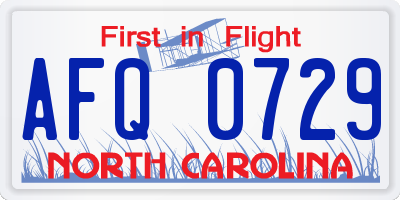 NC license plate AFQ0729