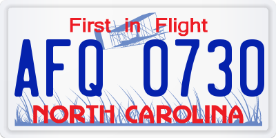NC license plate AFQ0730